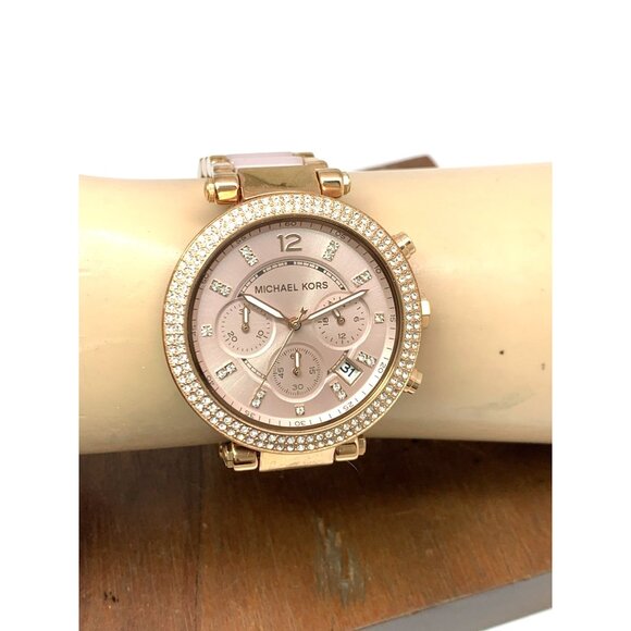 Michael Kors Womens Watch MK5896 Quartz Chronograph 39mm Rose Gold Steel Plastic - Picture 12 of 15